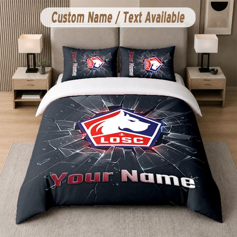 Custom Bedding Set LOSC Lille Pattern, Print Name Text 1 Duvet Cover plus 2 Pillowcases Home Textile