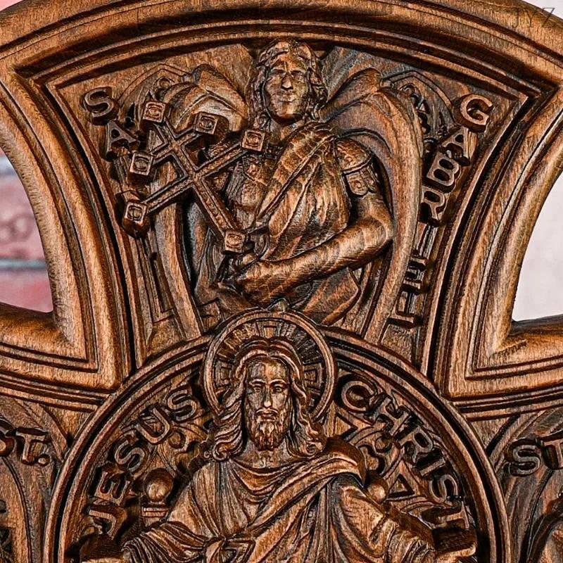 Christ Wooden Cross Catholic Trinity Jesus and Mary Home Wall Hanging Statue