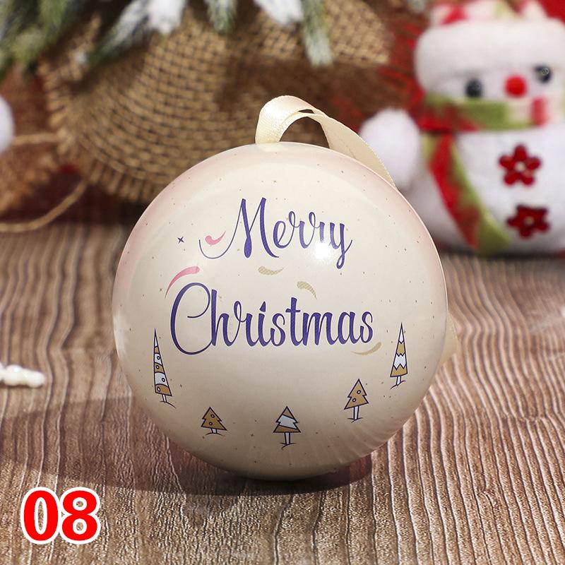 1PC Kids Favors Mini Tin Box Round Empty Case Santa Printing Candy Storage Case Round Ball Shaped
