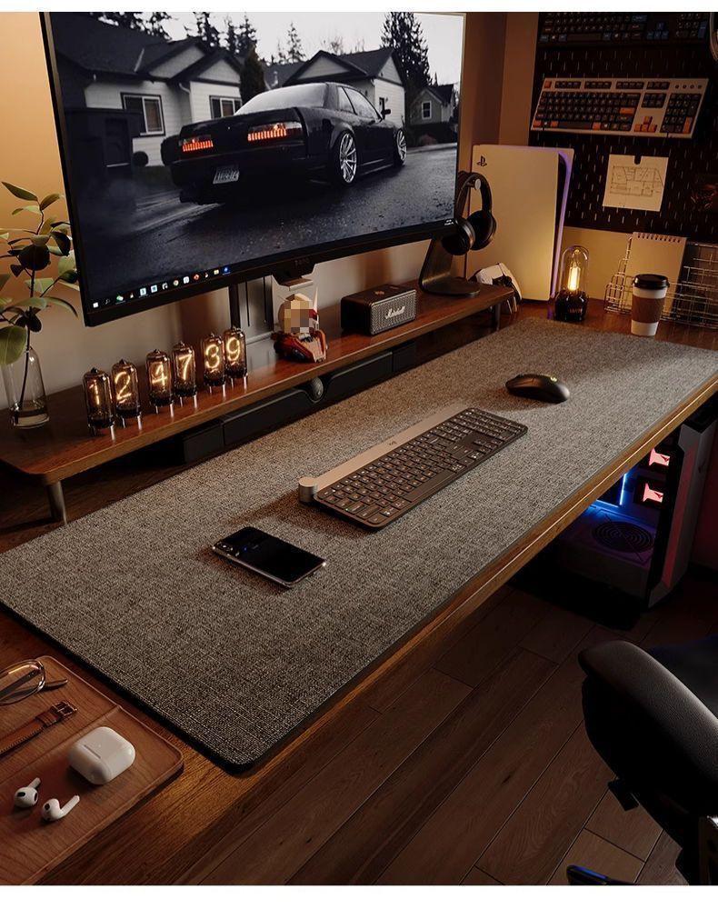 Кожаный коврик для стола с текстурой хлопка и льна - Коврик для письма и мыши для офисного и компьютерного стола