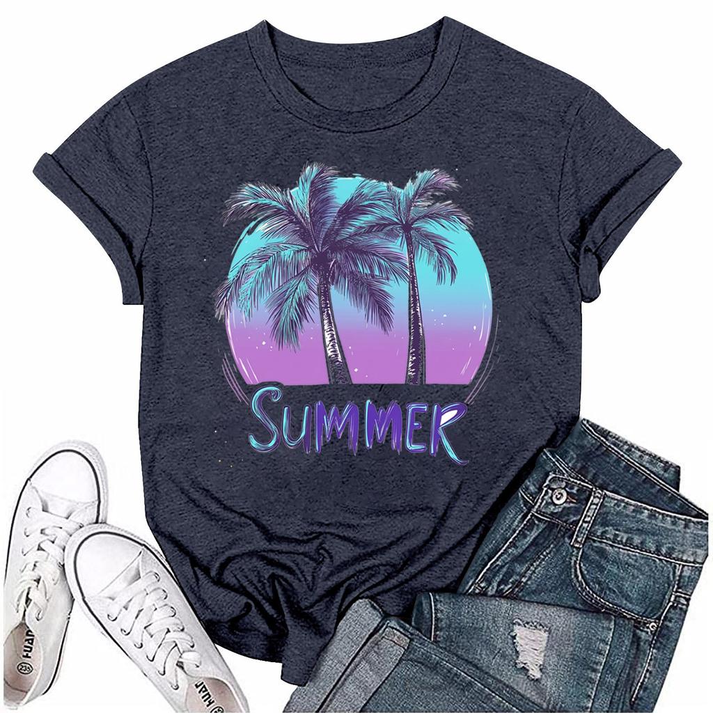 Женская мода с принтом, круглым вырезом, коротким рукавом, футболка, пуловер, топ