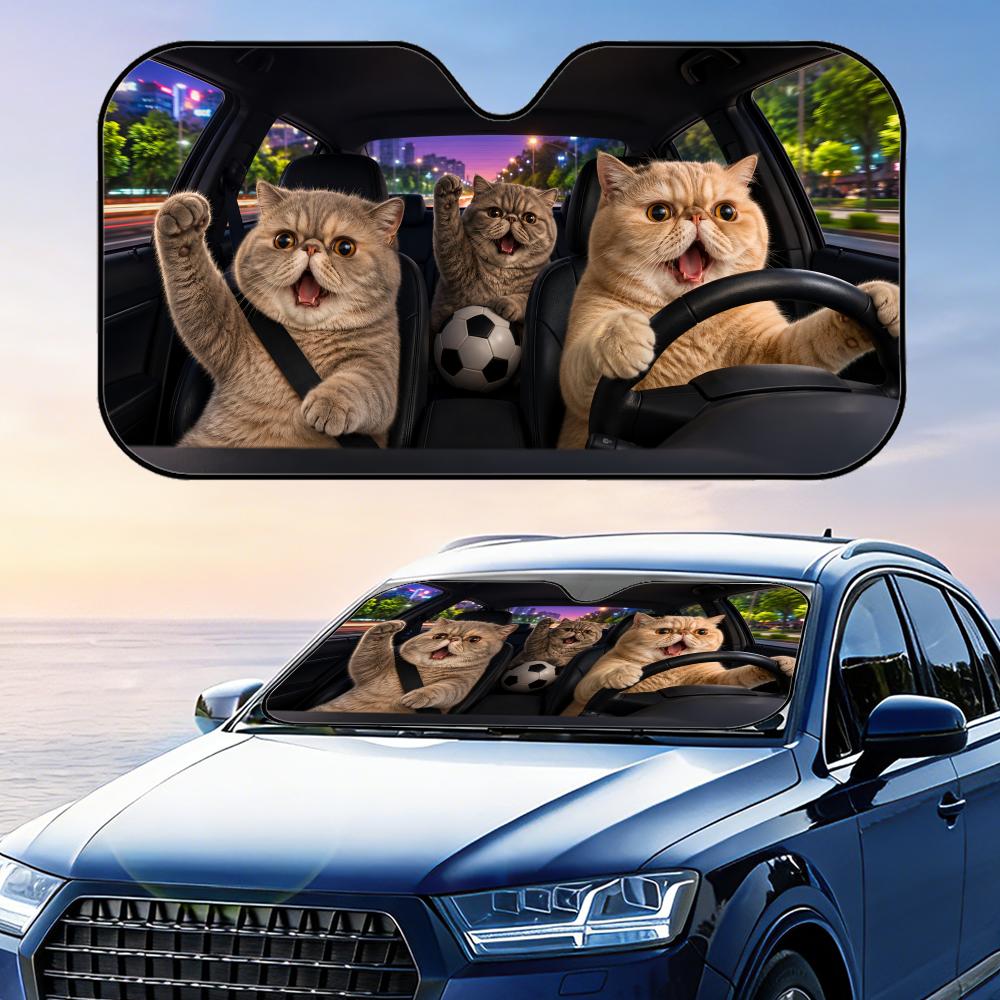 Exotic Shorthair Soccer Fan Sun Visor Car Front Windshield Sun Shade Foldable Reflective UV Protection Heat Insulation Cover