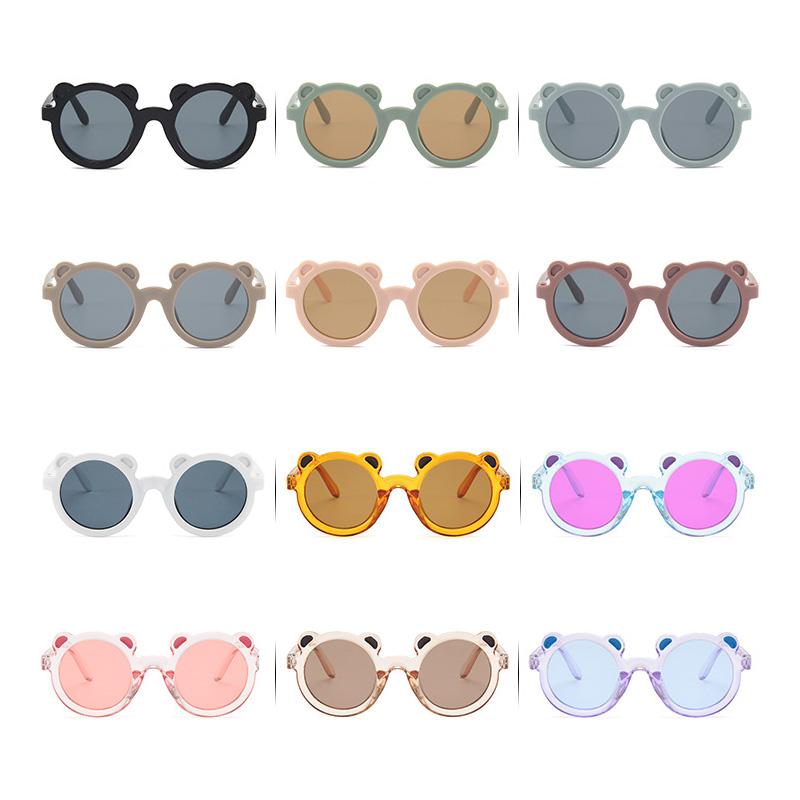 Винтажные детские очки для девочек, защитные очки для мальчиков, солнцезащитные очки в форме медведя с рисунком UV400, милые классические детские круглые очки