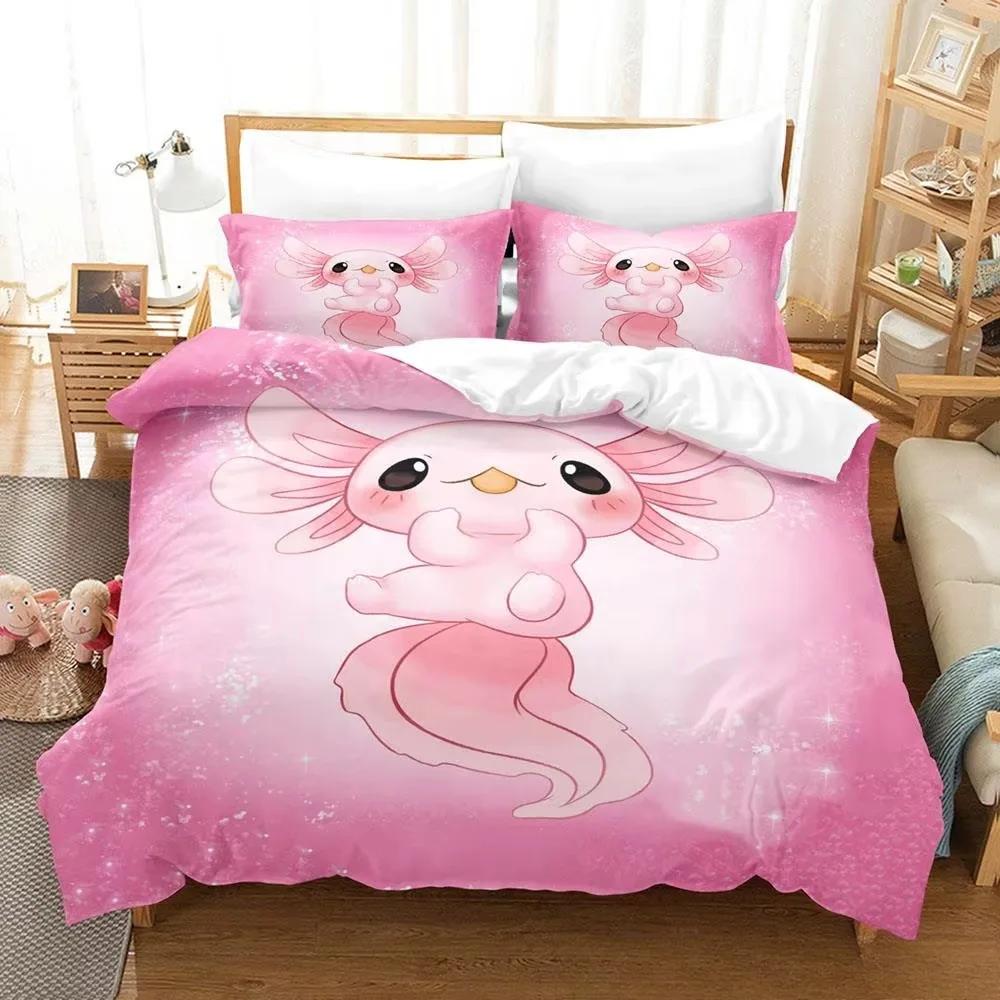 Kawaii Animal Axolotl Bedding Set Bed Cover Adult Kid Bedroom Decor Duvet Cover Pillow Case Set Single Twin Full Queen King Size