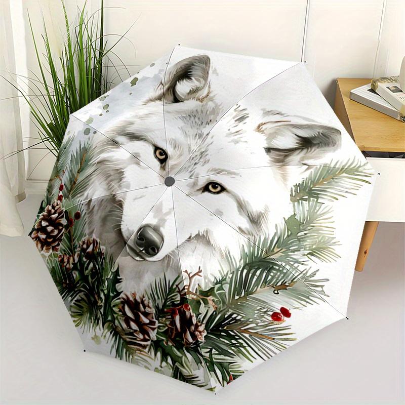 1pc Winter Wolf Wreath Automatic Open/CloseUmbrella,Compact Umbrella for Men & Women Day Gift.A091
