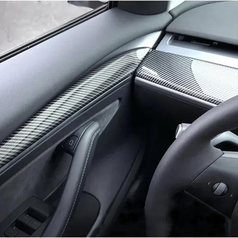 Dashboard Trim Strip for Tesla Model 3 Y Center Console Panel Sticker Cover Carbon Fiber ABS Modely Car Accessories 2017-