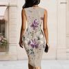 Women s Plus Size Asymmetric Ring Strap Sleeveless Floral Print Bodycon Midi Dress