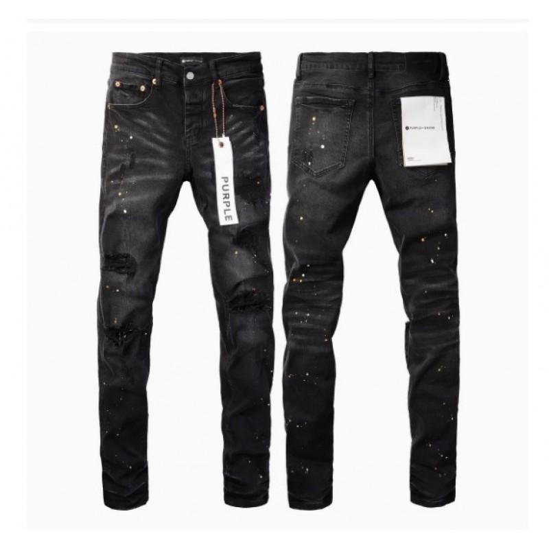 Mens Slim Fit Jeans Streetwear Distressed Embroidered Denim Pants Youth