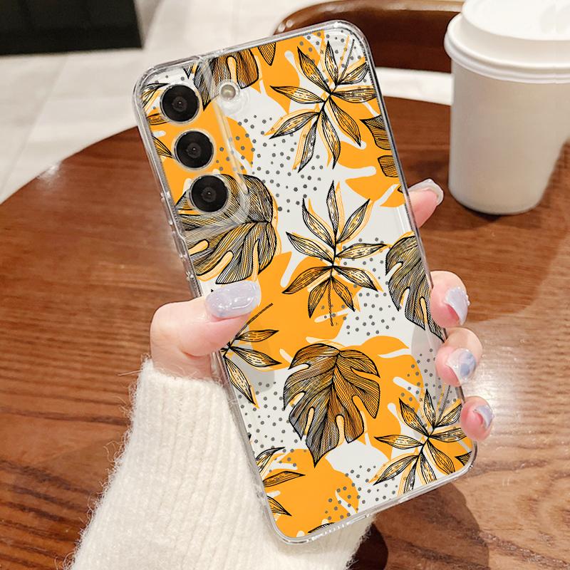 Ретро Листья Цветы Чехол Для Samsung Galaxy A57 A37 A27 A17 A56 A36 A26 A16 A55 A54 5G S21 FE S22 S23 S24 S25 Plus S26 Ultra Прозрачный Мягкий Чехол