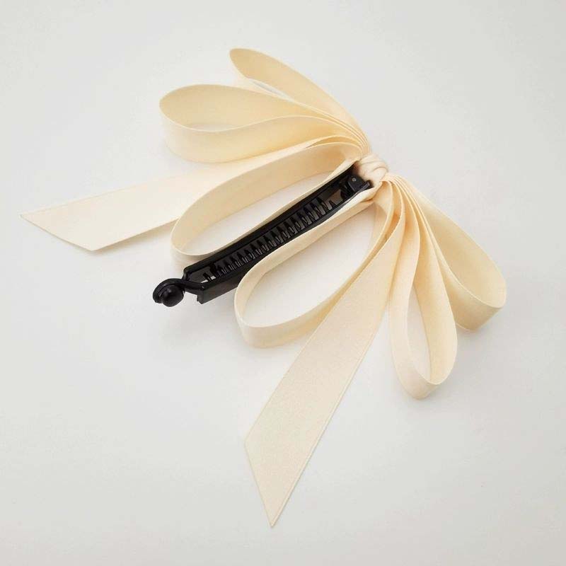 Korean Satin Bow Ribbon Hair Clips for Women Girls Elegant Banana Gripper Ponytail Clip Twist Clip Headwear Hair Accessories