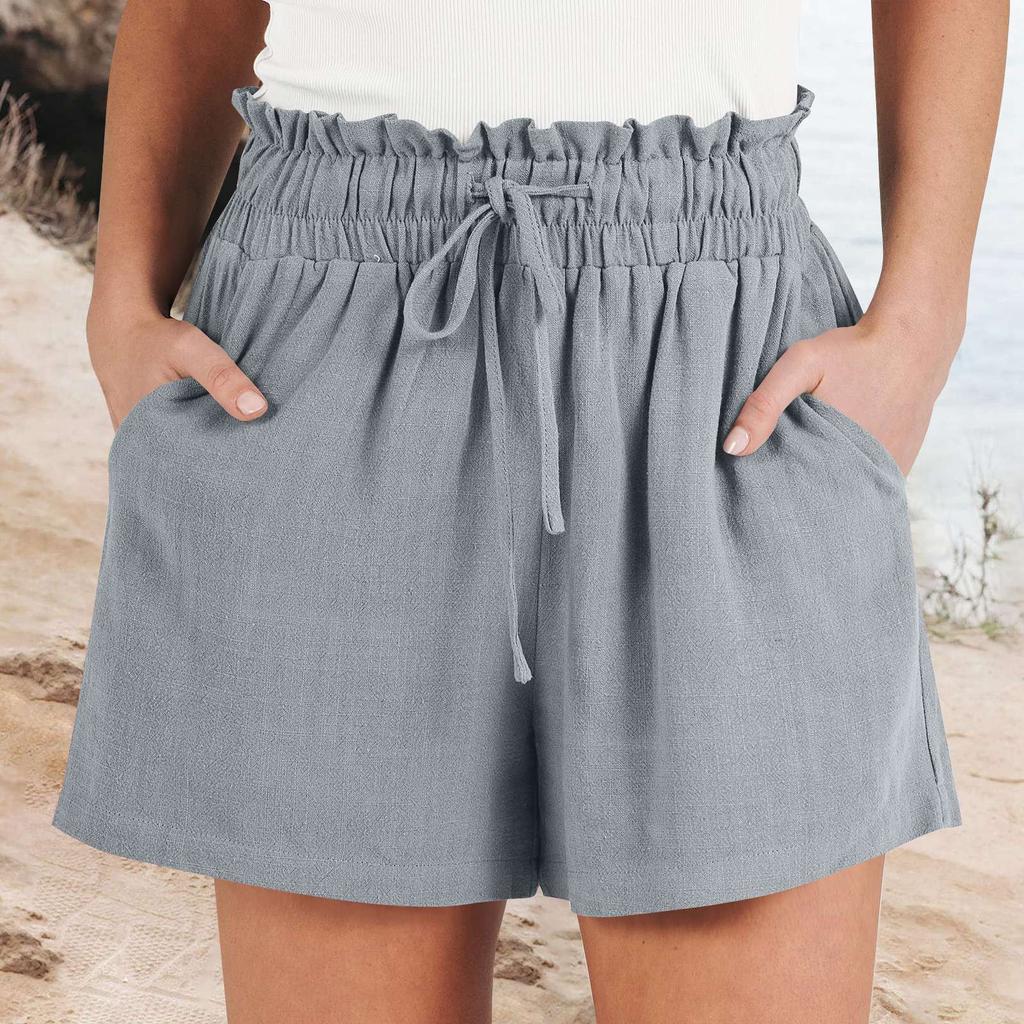 Women's Linen Shorts Summer Beach Casual Comfort Shorts Elastic Waist Lightweight Drawstring Shorts Casual Shorts With Pockets