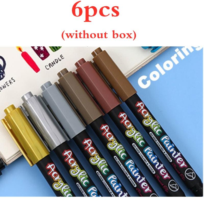 6/12/24/36 Color Acrylic Paint Brush Marker Pen Set Drawing Painting Art Marker Wood Glass Fabric Scrapbooking Stationery Supplies