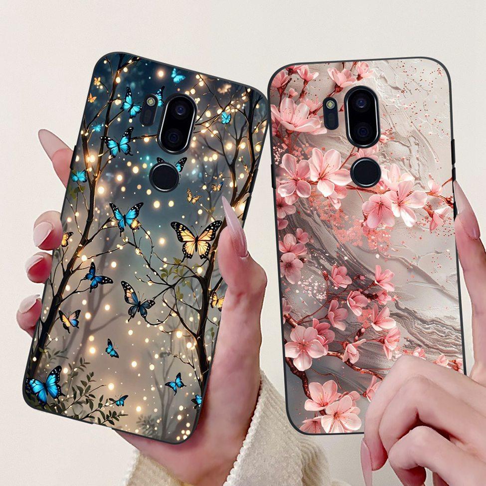 Чехол для LG G7 ThinQ Черный Силикон Милый Кот Модные Цветы Крутая Расписная Задняя Крышка Для Телефона LG G7ThinQ LMG710EM