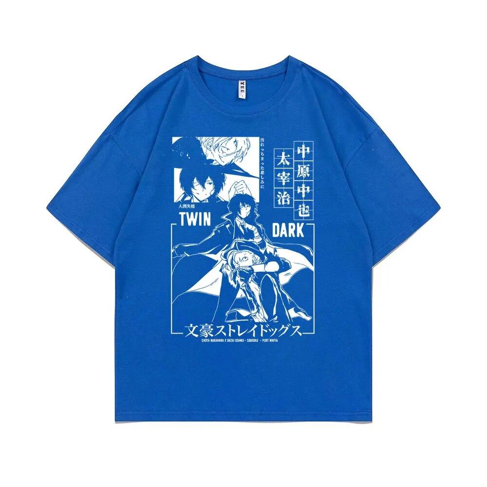 Аниме унисекс, футболка большого размера с графикой, унисекс, женские футболки Bungo Stray Dogs Dazai Osamu Nakahara Chuuya, хлопковая уличная футболка