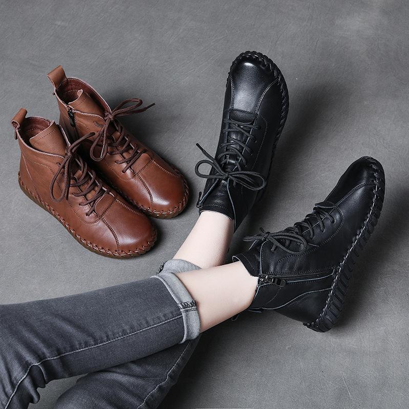 Кожаные одиночные ботинки ручной работы, ботинки на голую ногу, повседневная обувь, новые осенне-зимние ботинки с мягкой подошвой из говяжьей кожи