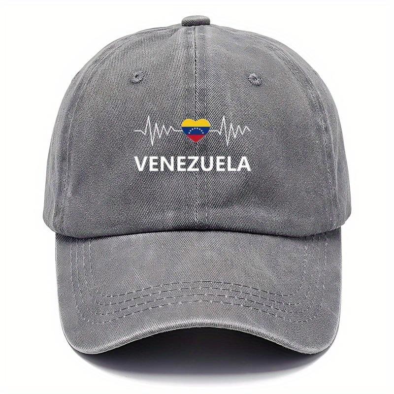 pc Retro Washed Baseball Cap with Venezuelan Letters and Electrocardiogram Heart Flag Pattern Design Unisex Wear Cap Lightwei