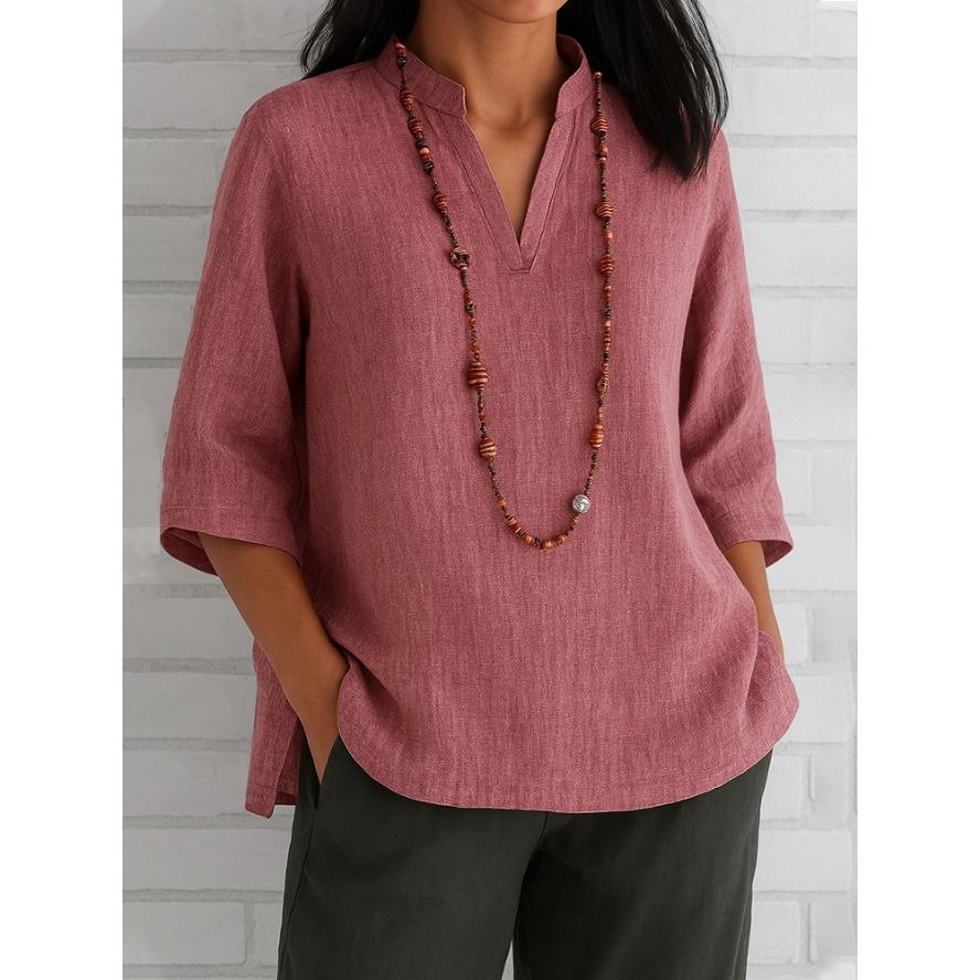 YYFS Женские модные повседневные летние весенние однотонные блузки и рубашки с рукавами 1/2 и v-образным вырезом с принтом