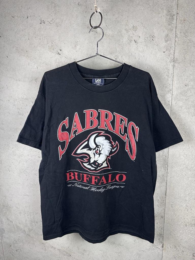 Vintage 90 Buffalo Sabres NHL Hockey Lee Sport Black Graphic T-Shirt XL