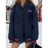 Women's 2023 Oversize Black Retro Baseball Jacket for Spring and Autumn