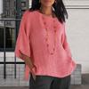 Women Tops Round Neck 3/4 Sleeve Loose Fit Tee Shirt Solid Color Thin Breathable Casual T-shirt Daily Wear