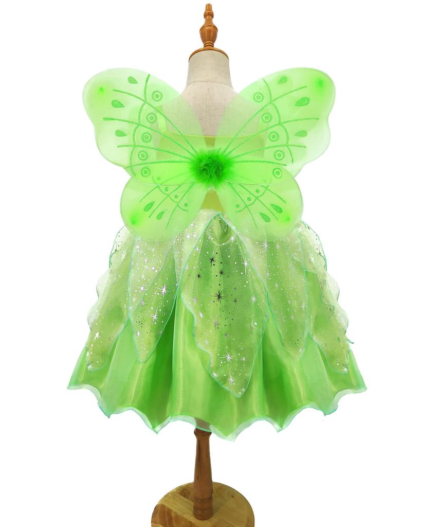 Tinkerbell Dress for Princess Dress Cosplay Wings Tiara Flower Kids Girls Gift [CQDY] Kids, (Fairy + + + Stick, Etc.) 7-Piece Set, Fairy, Spirit,