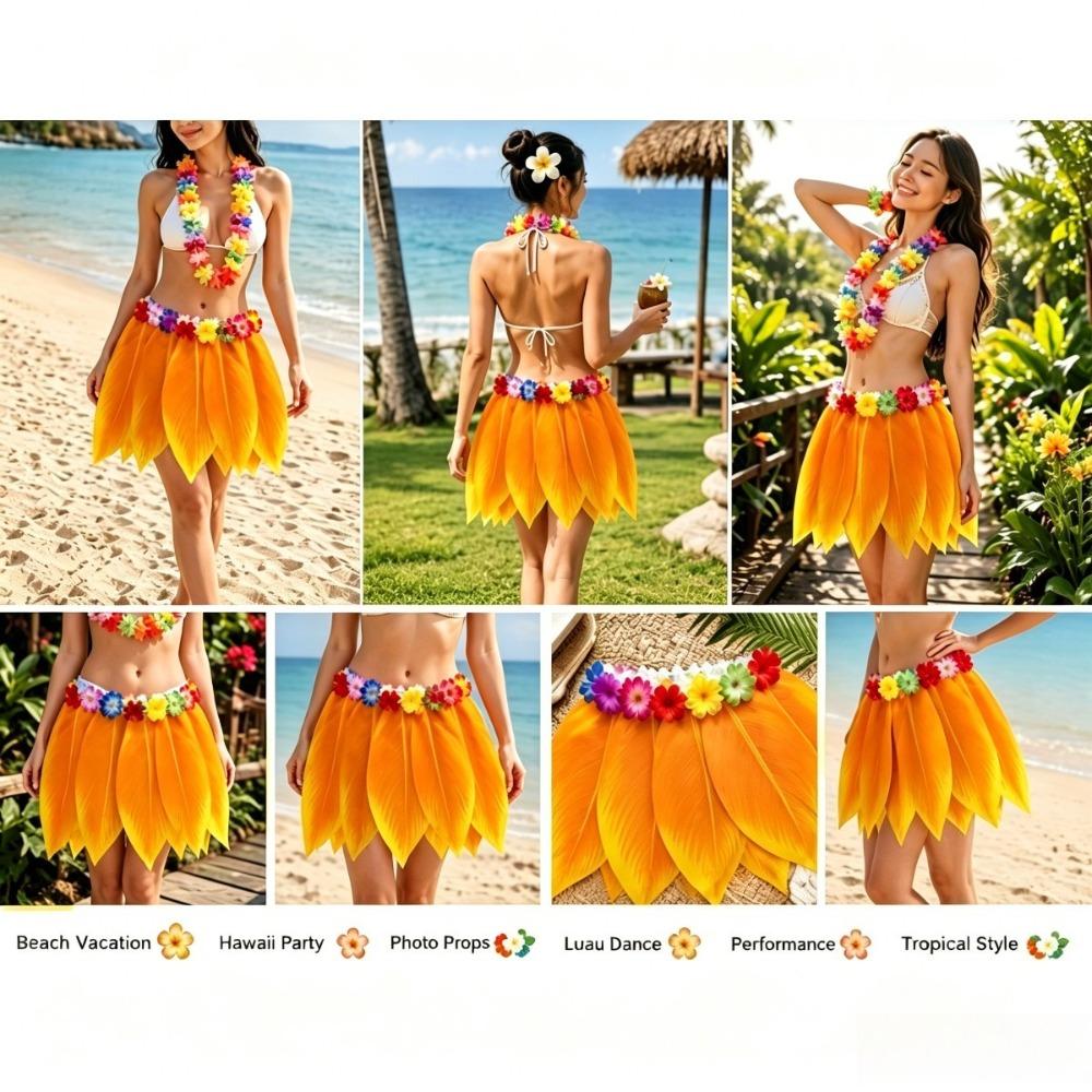 5Pcs Grass Skirt Complete Dance Outfit Simulation Leaf Unisex Beach Party Wear Luau Performances