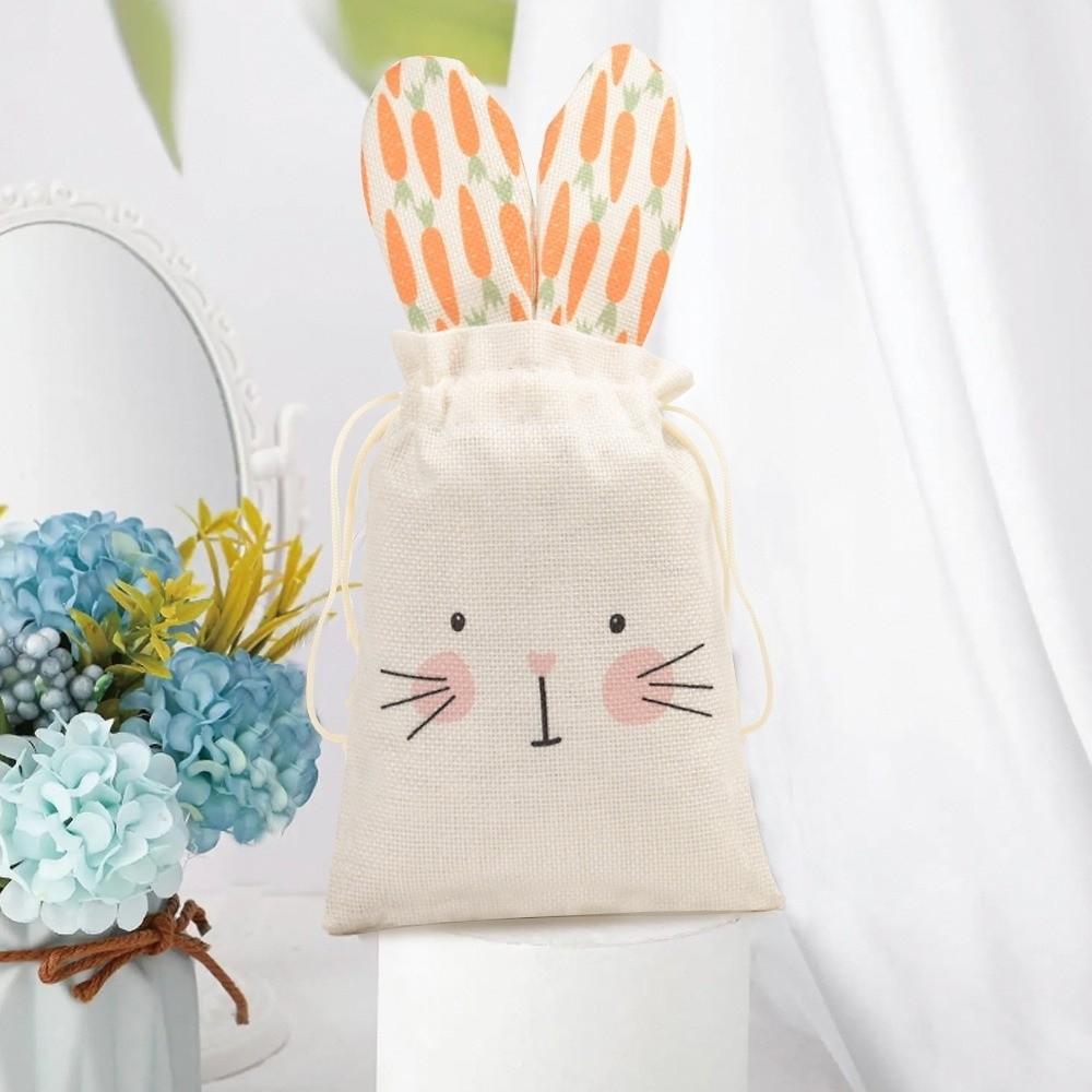 Cute Easter Bunny Ears Bags Burlap Festival Rabbit Candy Bags Carrot Gift Packaging Bags For Easter Party Decoration