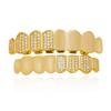 New Hiphop Teeth Grillz Iced Out Micro Pave CZ Stone Top & Bottom Grills Brass with Bling Zircon Diamond Grillz Set Body Jewelry