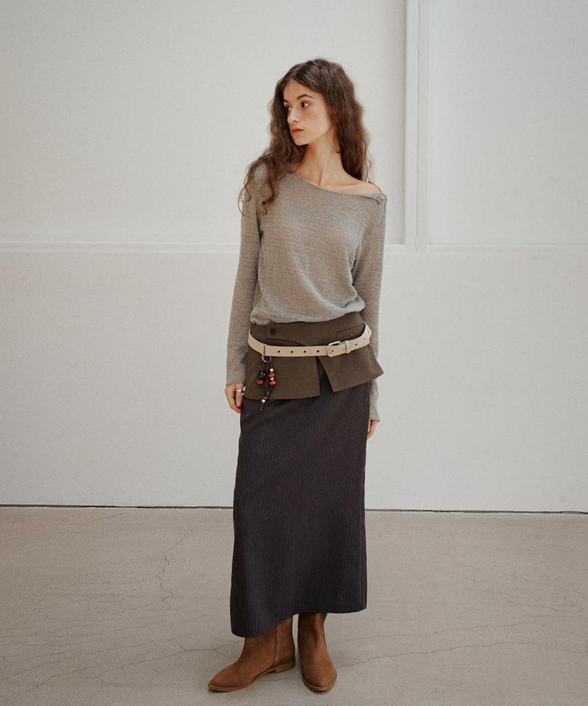 Auro Stripe Stud Skirt [ Charcoal ]
