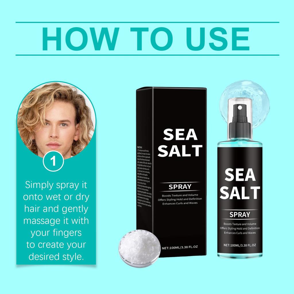 AMZ Sea Salt Hair Styling Spray 100ml - Long-lasting hold for curls, refreshing hairspray for lazy people.