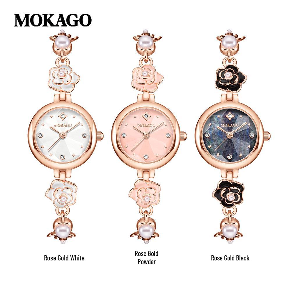 Женские часы-браслет Mokga High-Style с камелией и кварцем, дизайн с перламутром и сплавом