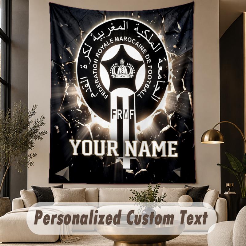 Custom Text Tapestry Morocco Football Print Wall Tapestry Indoor Living Room Wall Decor