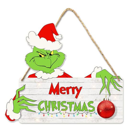 Christmas Green Elf Door Sign Merry Christmas Wooden Door Hanger Front Door Wall