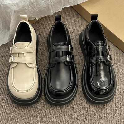 Женские лоферы на платформе 2025 весна и осень новинка увеличивающие рост ретро универсальные в британском стиле маленькие кожаные туфли черные туфли-лодочки на высоком каблуке