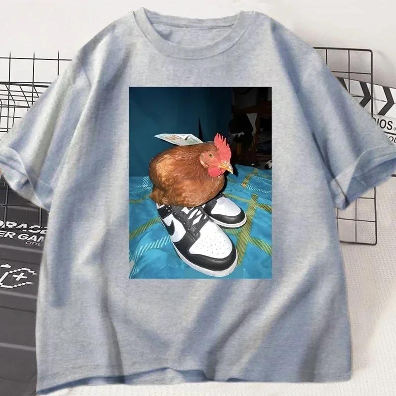 Harajuku Tshirt Fashion Street Rooster Shoes Printed Pattern Short Sleeve Round Neck Versatile Womens Tshirt