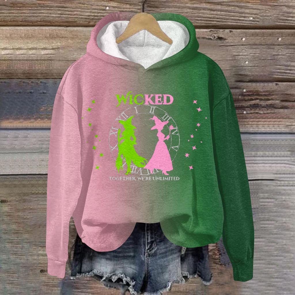 Женская мода Bad Witch Print Hooded Pullover Sweatshirt