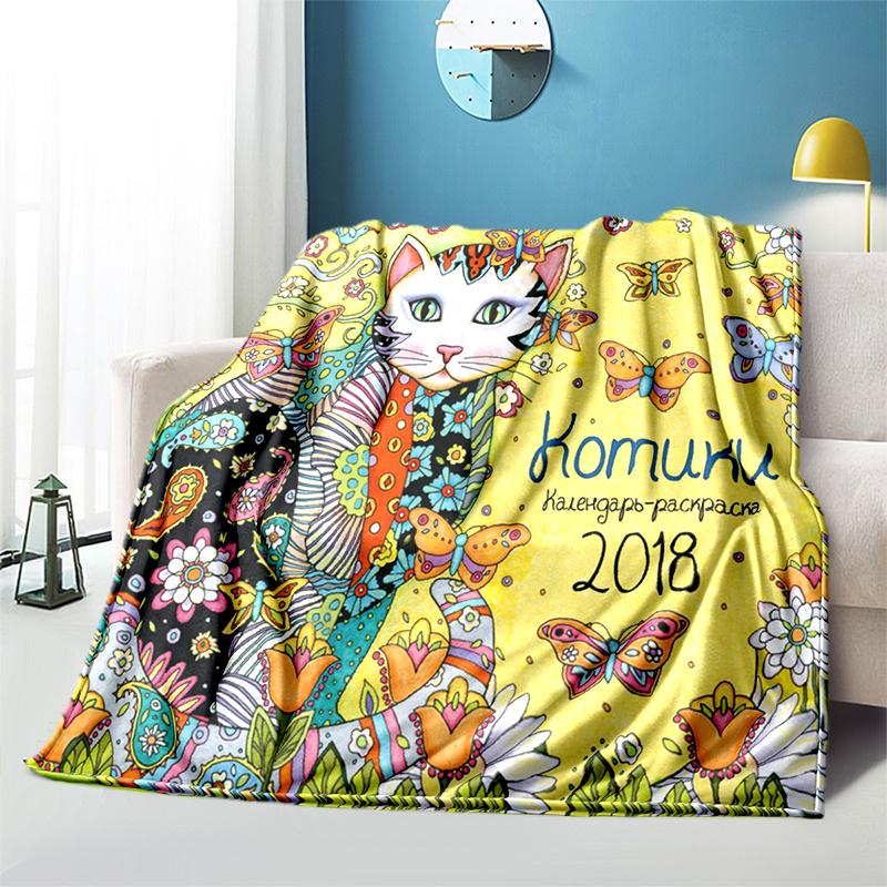 Cartoon Cat HD Printed Flannel Blanket Baby Girl Boy Office Camping Picnic Blankets for Children Sofa Blanket Soft Thin Blanket