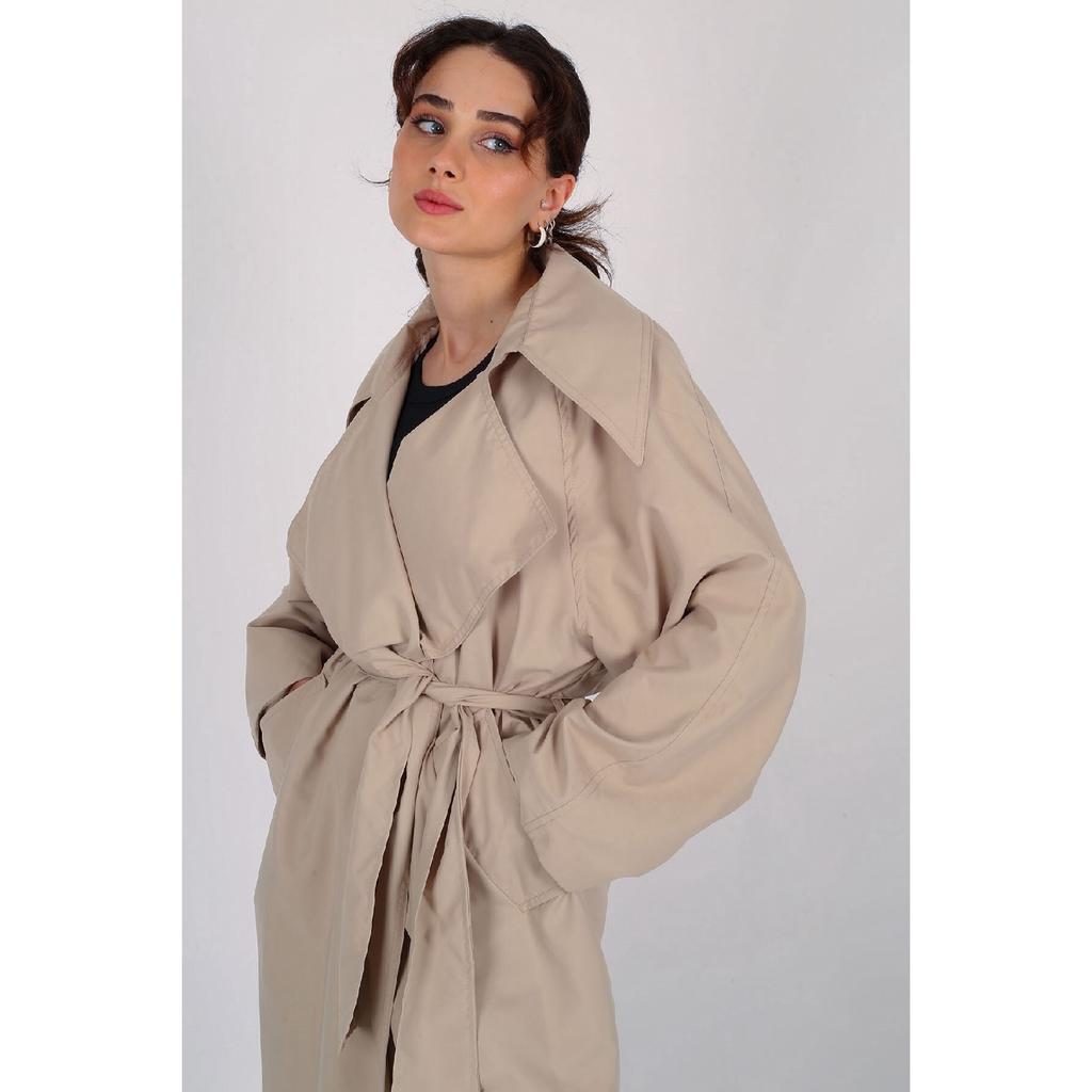 Women's Beige Belted Seasonal Trench Coat