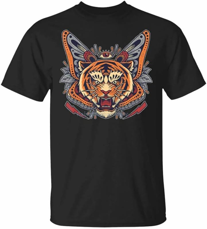 Vintage Japanese Cat Tiger Anime Black, Navy T-Shirt S-5XL Short-Sleeved Tee Shirt
