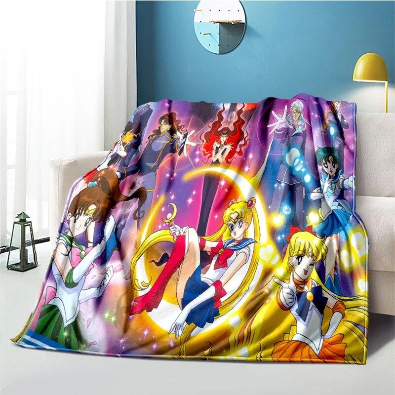 Cute Japanese Cartoon Plush S-Sailor Moons Blanket Light Four Seasons Family Light Sheet Sofa Cover Travel Warm Blanket