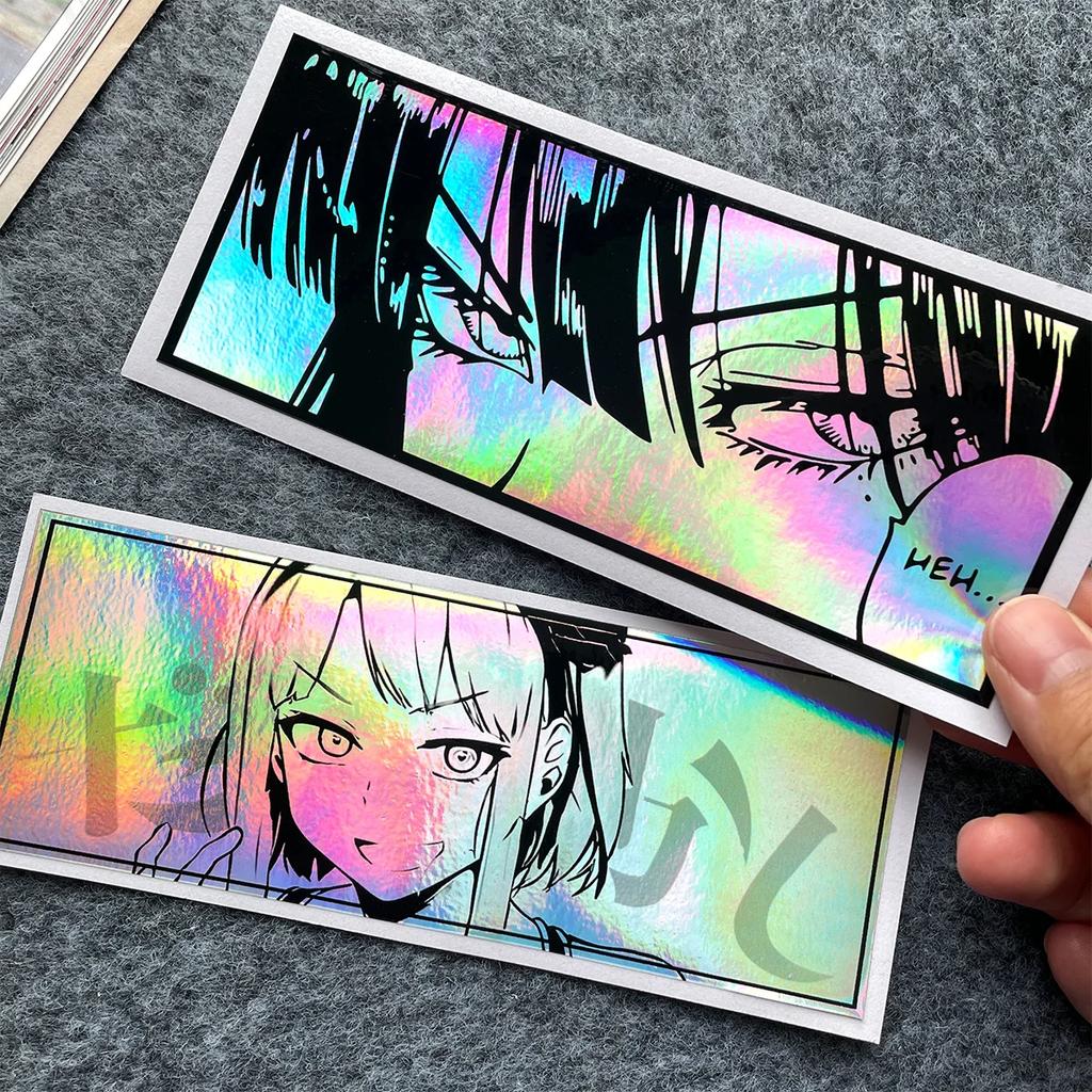 32 шт./уп. Длинные наклейки 12 см JDM Аниме Девушка Лазерная Радуга Окно автомобиля Лобовое стекло Кузов мотоцикла Аксессуары для мотошлема Декали