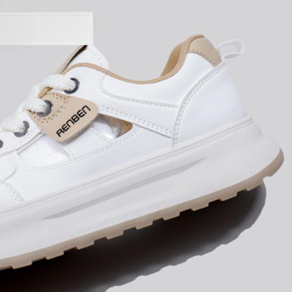 Summer Versatile New White Sneakers Breathable Hollow Sandals Thick Bottom Color Blocking Casual Board Shoes.