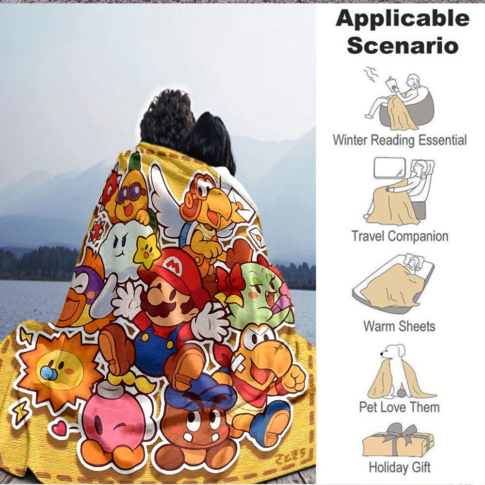 1pc Mario Characters Flannel Blanket, Soft Skin Friendly with Digital Printing, Various Sizes Available for Family, Friends, Birthday