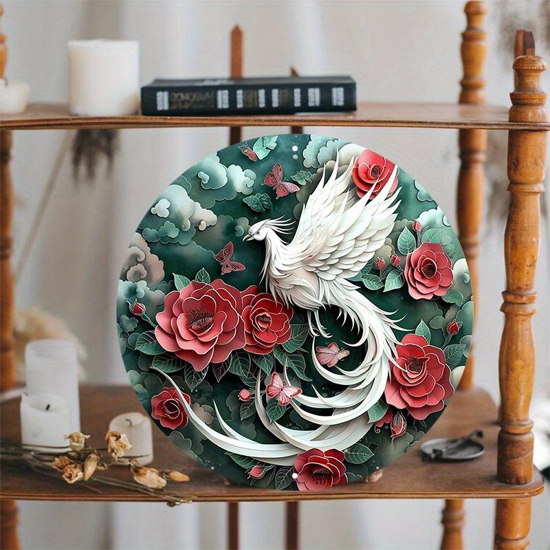 Элегантный деревянный настенный знак Phoenix, круглый, антиграффити, устойчивый к погодным условиям, настенное искусство, домашний декор, 8x8 дюймов, 1 шт.