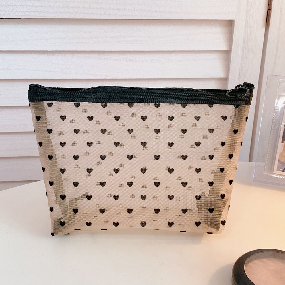 Cute Fashion Mesh Portable Zipper Toiletry Bag Pen Case Makeup Bags Pencil Pouch Cosmetic Bag