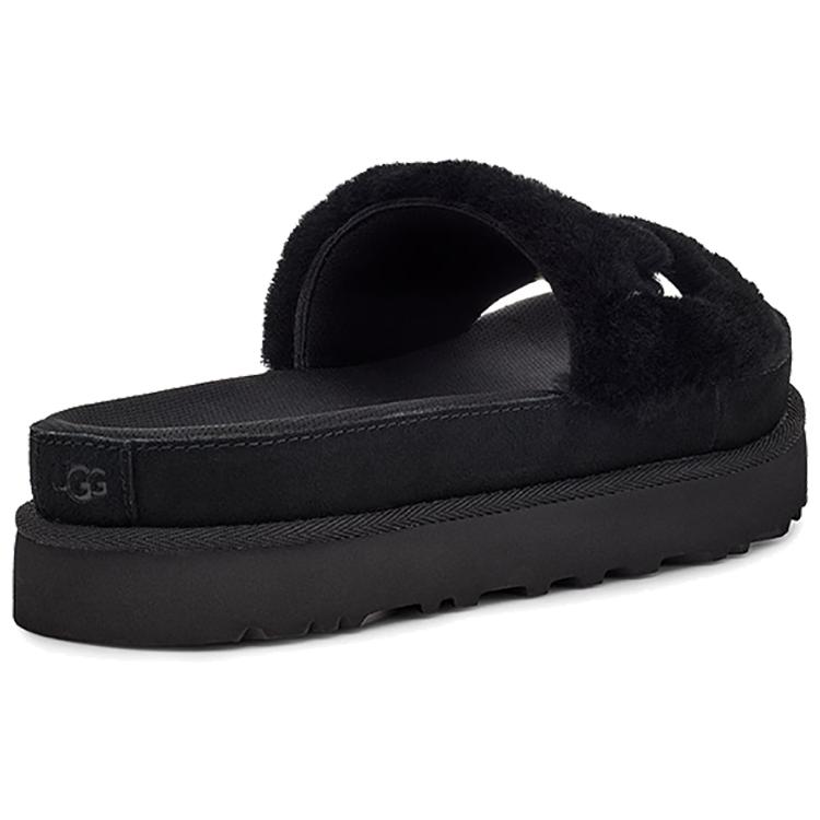 UGG Laton Fur Slide Black Slippers Women's 1111236-BLK