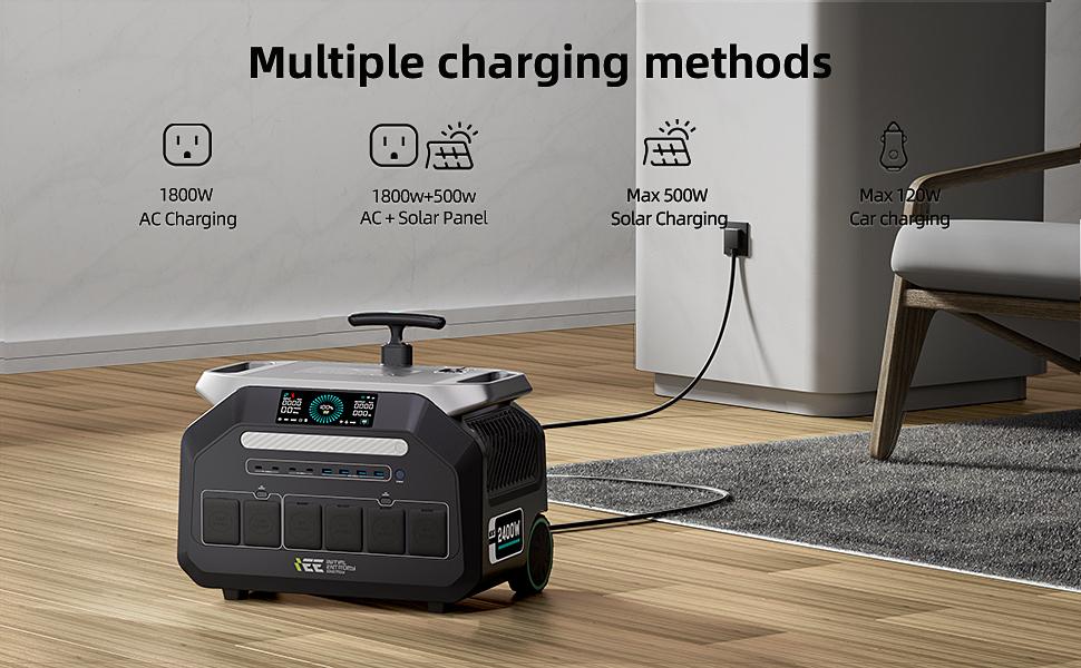 Портативная электростанция IEE P2400, 2400 Вт, аккумулятор LiFePO4 2048 Вт·ч, солнечный генератор, 16 выходных портов, быстрая зарядка 1,2 часа, управление через приложение