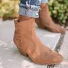 Leather Boots Women Genuine Pointed Toe Mid Heel Ankle Boots Thick Square Heel Slip On Western Boots Cowboy Boots Women New