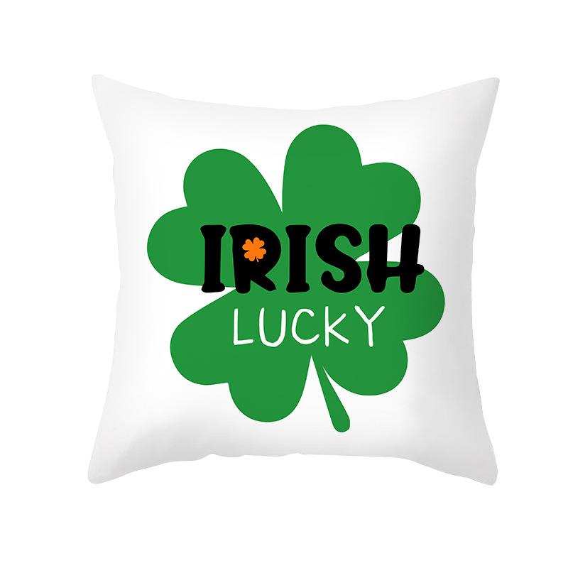 St. Patrick's Day Pillow Cover Nordic Green Four-leaf Clover Sofa Cushion Cover Peach Skin Pillow Cover