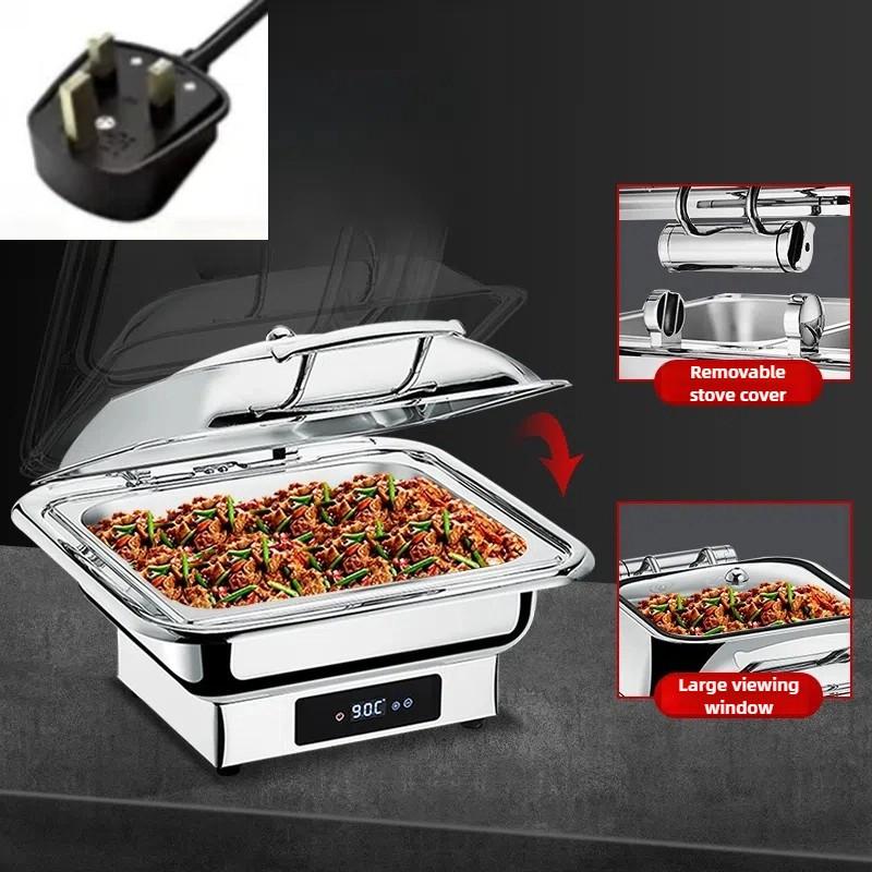 Electric Chafing Dish Adjustable Temp Roll Top Food Warmer Temp Display Catering Buffet Stove Stainless Steel Buffet Servers